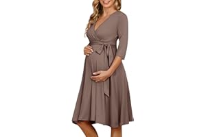 KOJOOIN Damska sukienka ciążowa, sukienka do karmienia, sukienka ciążowa, sukienka do karmienia piersią, rękaw 3/4, linia A, dekolt w serek