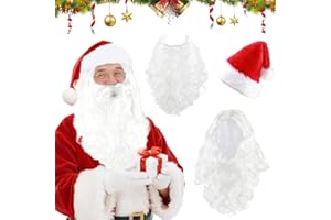 LGZIN Barba di Babbo Natale + Parrucca Babbo Natale + Cappello Babbo, Set Barba e Parrucca di Babbo Natale, Cappello di Babbo Natale con Barba e Parrucca per il Giorno di Natale o il Cosplay