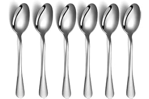 AEX Premium Collection Teaspoons, 18/0 Stainless Steel, Round Edge Plain Pattern Cutlery, Tea Spoons with Mirror Polished Finish– Pack of 6.[Silver]