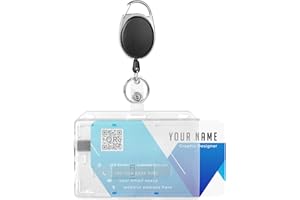 Vicloon Porta badge orizzontale in plastica rigida, porta identificativo per 2 carte, portachiavi retrattile per ufficio, scuola, carte di credito, patenti di guida e pass (bianco)