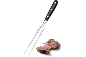 targetone Forchetta per carne in acciaio inox, grande, lunghezza lama 17 cm, manico in legno, forchetta per arrosti, per arrosti e arrosti (nero)