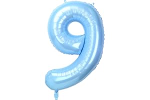 Dbmoon 40'' Baby Blue Number 9 Balloon for Birthday Party Decorations, Large Self Inflating Helium Foil Number Balloons 0-9 for Age Balloons/Anniversary/Celebration Balloons Decorations (Baby Blue#9)