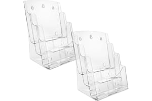 SENENQU 2 Pack 3-Tier A4 Leaflet Holder, A4 Wall Mounted Document Holder, Acrylic File Brochure Holder Magazine Rack for Portrait Literature Booklet Flyer Menu Pamphlet Dispenser