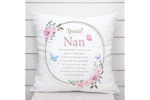 GEMINI GIFTS Nan Cushion Gifts for Nan, Cushion Cover, Throw Pillow Cover, Thoughtful Gifts for Nan, Birthday, Mother’s Day, Nan Gifts, Sentimental Verse, Butterflies, Flowers