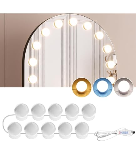 Kit Luci per Specchietto Toeletta a LED, Luce per Trucco Toeletta in Stile Hollywood, Luce Regolabile con Luminosità USB Plug in Lampadina a Specchio Fai Te per Tavolo e Specchio corde