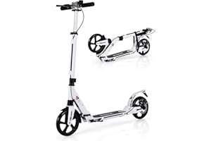 GYMAX Monopattino Pieghevole in Alluminio, Scooter con Manubri Regolabili in Altezza, Ruote Grandi, Paraspruzzi, Adesivi Riflettenti e Campanello, Ideale per Adulti o Ragazzi, Portata 100 kg