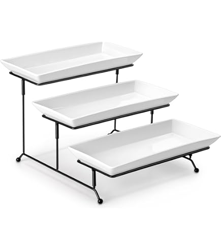 Aazon.co: KAQAHIDO 17" X 8" X 1.5" Black Serving Tray Set, Wave Edge Elaine Platters For - View #9