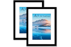 DTXDTECH Lot de 2 cadres photo A3 - 29,7 x 42 cm - En bois - Noir - Format A3 - Montage mural - Format A3 - Pour impression A3/A4