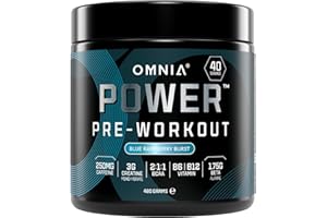 OMNIA Power Pre Workout Powder - Energy Drink with Creatine Monohydrate, Beta Alanine, Caffeine and Citrulline, Physical Performance for Gym or Sports, 40 Servings - Blue Raspberry Burst