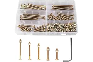 FIGFYOU 25 Stück Möbelschrauben Set Zylindermuttern Schrauben M6*(40,50，60，70，80) mm Möbelverbindungsschrauben Verzinkt Flachkopfschrauben M6 Krippenschrauben Möbelverbinder Schrauben für Betten