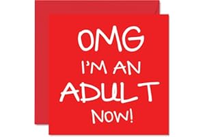 STUFF4 Zabawna kartka na 18. urodziny dla niego chłopców - OMG I'm an Adult Now - Nastolatek Osiemnasta kartka urodzinowa dla brata, siostry, syna, córki, kuzyna, 145 mm x 145 mm, humor, żart, czerwone kartki z życzeniami
