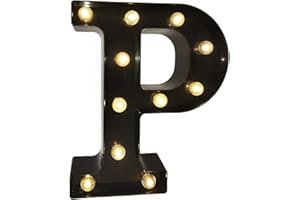 PROYATECH Black Alphabet Marquee Letters LED 26 Alphabet Light Up Letters with Diamond Bulb Battery Powered Led Letter for Wedding Birthday Christmas Home Bar Decoration Party Night Light (Black Letter P)