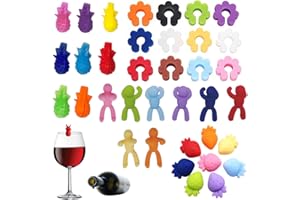 XUZOPIM 36 Pezzi Marcatori per Bicchieri di Vetro Reutilizzabili Colorati in Silicone per Feste Bar Cocktail Segnabicchieri Marcature Di Bottiglie Di Vetro