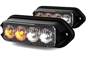 KAMOPA 2PCS LED Feux Stroboscopique, 4 LED Lampe Flash Stroboscope Feux Clignotant Warining Beacon Lights Barre Lumière d'urgence,12V/24V Montage en Surface, Ambre Blanc