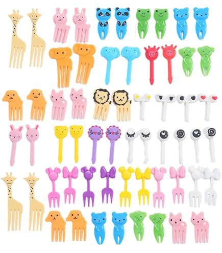 Lot De 120 Fourchettes à Fruits Réutilisables En Plastique - Animaux + Yeux Cartoon - Bento Et Pique-Nique