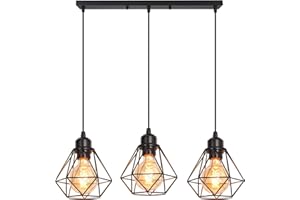 TOKIUS Lustre Suspension Industrielle Vintage 3 Lampes E27 Plafonnier Luminaire Design Métal Cage Ø160mm éclairage Plafond Pour Salon Cuisine Chambre