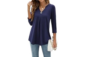 YloveM Chemisier pour Femmes Manches 3/4 Col V Blouse Décontracté Tunique Top Couleur Unie Longues Blouses Élégante Shirts