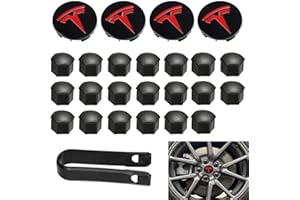 AIMISITE Aero Wheel Cap Kit,Wheel Lug Nut Covers Model 3 Wheel Cap kit with Tesla Logo Hub Center Cover Nut Cover Caps For Tesla Model 3 Model Y (Red)