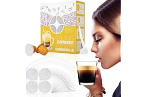 CAPMESSO Folie do espresso i pokrywki do wielokrotnego napełniania kapsułek Coffee Pod kompatybilne z Nespresso Original Line Machines (pokrywka 1000 + 6 sztuk strąków)