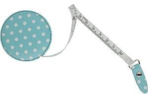 The Quilted Bear Polka Dot Retractable Tape Measure with Double Sided Metric & Imperial Measuring Tape for Sewing, Tailors or as a Body Measuring Tape 150cm/60" (Blue Polka Dots)