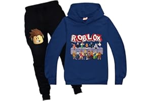Baonmy Boys Roblox Jersey con capucha y pantalones, trajes de chándal Personajes de dibujos animados Suéter de algodón con capucha Pantalones Conjuntos de ropa