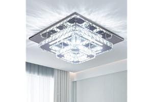 Finktonglan Modern Crystal LED Ceiling Light, 2-Square Chandelier Lamp Flush Mount Crystal Pendant Lighting Fixture for Dining Room Hallway Bar Kitchen Hotel Foyer Living Room, Cool White