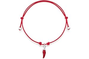 DOP GIOIELLI Gioielli DOP - Mini Pulsera con Mini Colgante Chili Rojo - Pulsera de Algodón con Charm de Plata de Ley 925 - Mini Colgante con Esmalte Antirayaduras - Creado en Italia - Garantía de 2 Años
