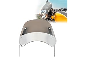 ‎DREAMIZER DREAMIZER Universal Motorrad Windschutzscheibe, Retro Motorrad Windshield Windabweiser kompatibel mit 5"-7" Rundscheinwerfern, Moto Windschutzscheiben für Bobber Cafe Racer Chopper Cruiser (Rauchen)