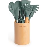 CREATE Sage Green and Wood Utensils Set / 11 Utensils - Silicone and Beech Wood - BPA Free - Heat Resistant up to 230&deg;C