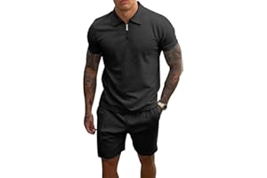 PRIVIMIX Hommes Survêtement d'été 2 Pièces Manches Courtes T-shirts Polo Jogging Ensemble de Chemises Pantalon court Business Tenue de Loisir