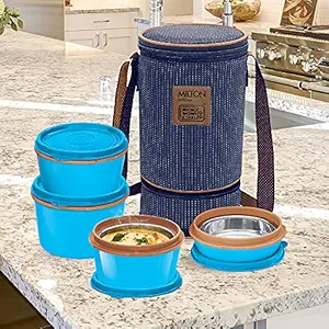 Milton Flexi Insulated Inner Stainless Steel Lunch Box Set, 4-Pieces, Blue