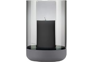 ‎BLOMUS Windlicht CALMA | Kerzenhalter aus hochwertigem Beton und Smoke Glas | Farbe Steel Gray | Größe L | 15L x 15B x 22,5H cm | Indoor | exkl. Kerze
