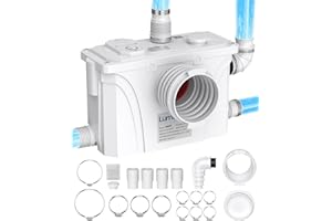 LumaBrite 900W Macerator Pump - 150L/min Sanitary Lift Pump with High Power Stainless Motor, 4 Inlets for Toilet, Sink, Basin, Shower& Bathtub, Auto Start & Stop with Carbon Filter