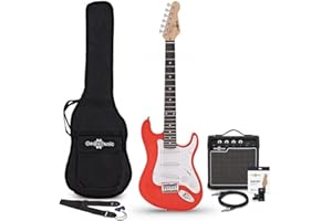 3/4 Electric Guitar by Gear4music Red with 10W Amp Gig Bag Strap