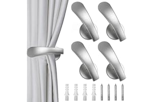 CYNNXIA 4 Pcs Curtain Tie Backs Hooks Aluminum Alloy Curtain Holdbacks Decorative Wall Mounted Curtain Tiebacks Holdback Curtain Holder with Screws, for Key, Hanger and Curtain Tieback(Silver)