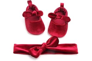 Carolilly Set Neonata Scarpe Primi Passi Bowknot Battesimo Infantile Scarpine Neonato Principessa AntiScivolo+Fascia Neonata