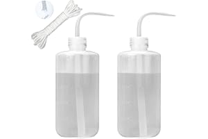 ORIMERC 2 Pack 500mL Watering Can with 15 feet Self Watering Wick Cord for Indoor Plants Succulent Cactus Plastic Squeeze Bottle Long Nozzle Waterer Bonsai Terrarium Orchids Seedling Lab Wash