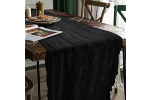 AlaTyche 1 Pack Black Cheesecloth Table Runner,90x300 cm Gauze Rustic Vintage Table Runner,Boho Table Runner for Wedding Bridal Baby Shower Sheer Birthday Holiday Party Halloween Table Decorations