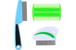 RUIBOW Flea Comb 3 Pcs Flea Comb for Cats Fine Teeth Flea Comb for Dogs Multifunctional Dog Comb with Long Short Handle Dog Flea Comb for Grooming Float Hair Tangles Knots Marks Removal Tool