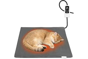 BECEMURU Haustier Heizkissen für Katze Hund 45x40cm, 4 einstellbare Timer und 6 einstellbare Temperaturen, Einstellbar Elektrisches Heizkissen mit Anti-Bite-Schlauchwickel Kabel