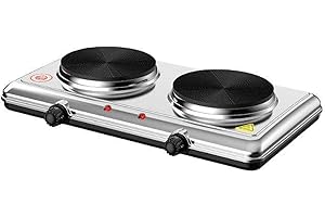 Piastra Elettrica Doppia 2000W - Fornellino Elettrico in Acciaio Inox con 2 Piastre in Ghisa, MOKEKA Regolabile con 5 Livelli di Cottura - Fornello Portatile per Cucina, Ufficio e Camping (2000W)