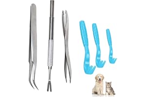 Gudemoore 6 en 1Tire Tique, 3 Pince a Tiques en Plastique et 3 Anti Tique Chien Accessoires en Acier Inoxydable, pour Chiens,Chats et Autres Animaux