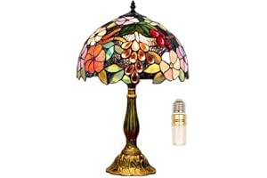 FUMAT Lampa stołowa Tiffany, 12 cali Vintage Lampa Biurkowa, Witrażowy Abażur, do Salonu, Sypialni, Gabinetu, Hotelu
