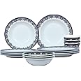 Melrich Melamine 12 Pcs Dinner Set, Dishwasher Safe, 3 Dinner Plate, 3 Soup Plate, 3 Salad Bowl, 3 Rice Bow, Strong and Durable, Long lasting (Mejastic Indigo)