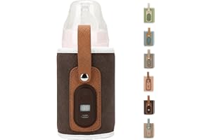 BOBETY Portable Baby Bottle Warmer, Milk Bottle Warmer with LED Display, Rechargeable Adjustable Bottle Warmer Tool, Milk Drinking Warmer for Outdoor Car Travel (Brown)