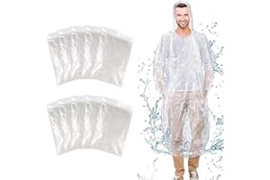PUEDNO 10 Stück Durchsichtig Regenponcho, Einweg Regenponcho Damen Herren, Regen Poncho mit Kapuze und Elastische Manschette, Wasserdicht Regencape Transparent