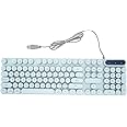 Zudoo Retro Wired Gaming Keyboard, Led Backlit Typewriter Style Mechanical Gaming Keyboard with 104 Round Keys, Multimedia Keys, Ergonomic USB Keyboard for Office Desktop Laptop (Blue)