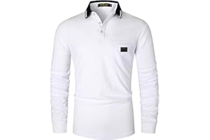 VMSUCIJ Polo de Sport à Manches Longues pour Homme Slim fit Polo en Coton t-Shirt de Golf avec Poches