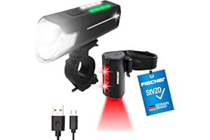 ‎FISCHER FISCHER Fahrrad-Beleuchtungsset, Front- und Rückleuchte, mit Akku, USB-Ladefunktion und Leuchtfunktionen, Spritzwasserschutz nach IP44, StVZO-zugelassen