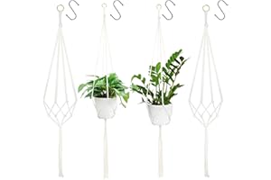 DABBOO 4Pcs Pot Suspendu en Dentelle, Panier De Plantes Suspendu en Dentelle, Panier Suspendu en Corde De Coton Ave 4*Crochets Suspendu Adapté à La Suspension De Plantes IntéRieures Et ExtéRieures